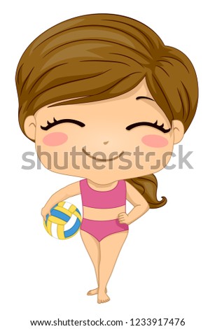 Illustration of a Kid Girl Holding a Beach Volleyball