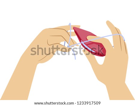 Illustration of Hands Holding a Shuttle Tatting and Thread to Make Tatted Lace