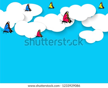 Cloud background with shadow and butterflies