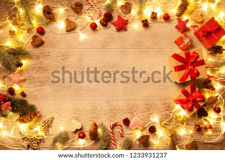 Christmas lights on wooded background