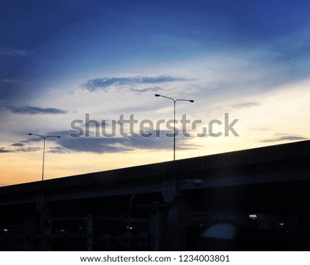 Street lamp on expressway in the evening