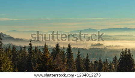 fogs in the valleys of the Tatra Mountains, Poland Royalty-Free Stock Photo #1234012273