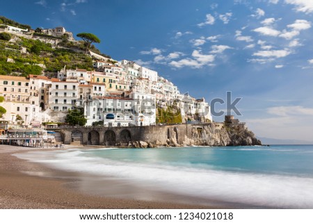 calm with blurred water in day on amalfi coast in Italy
