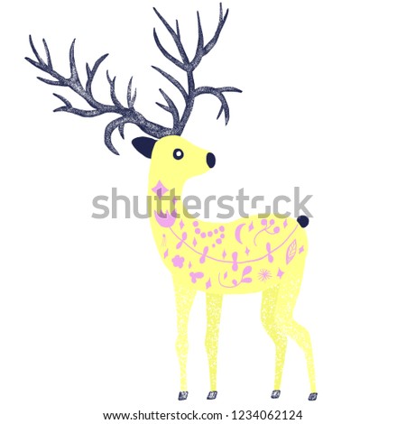Fairy forest deer. Painted with patterns. Suitable for book illustration, cover, postcard. For your design.