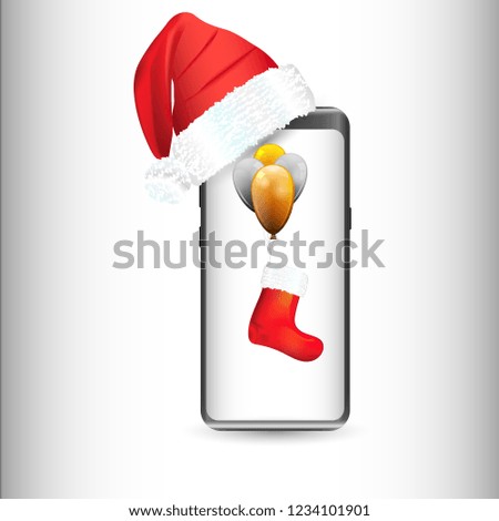 Modern Smartphone as a Christmas Present, Santa Hat