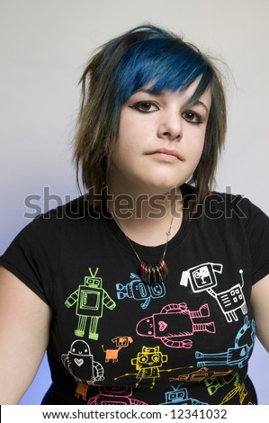 Blue hair teen girl emo gothic