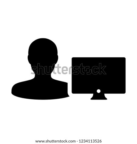 Employee icon vector male person user with computer monitor screen avatar in flat color in Glyph Pictogram Symbol illustration
