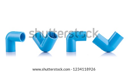 New blue PVC connector for water pipe isolated on white background