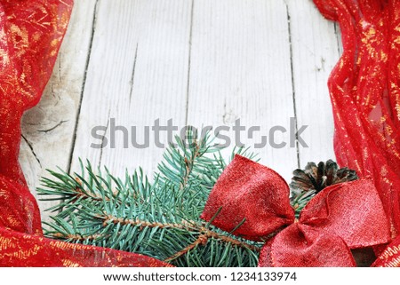 Christmas frame with fir trees and red balls