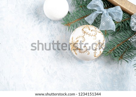 Blue and white xmas decoration with copy space.