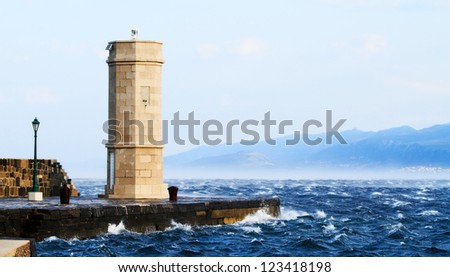 Picture represents the lighthouse while blowing strong wind. Croatia-Senj