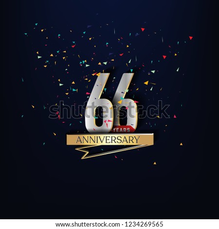 66 years anniversary and celebration templates logo design golden and silver with dark blue background