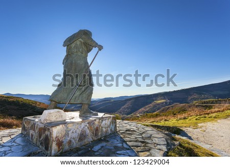 Backlighting of Monument to pilgrims on the Camino de Santiago,Lugo. Royalty-Free Stock Photo #123429004