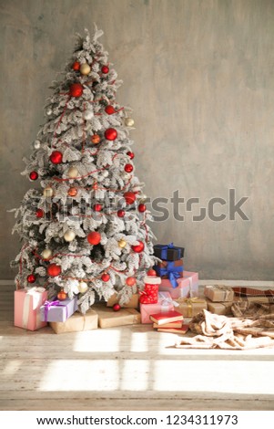 Christmas new year tree holiday winter gifts decorations background