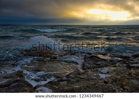 Western Kazakhstan. Novice storm on the Caspian sea. Royalty-Free Stock Photo #1234349467