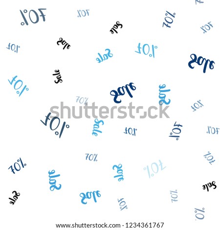 Dark BLUE vector seamless cover with symbols of 70 % sales. Colored words of sales with gradient on white background. Backdrop for mega promotions, discounts.