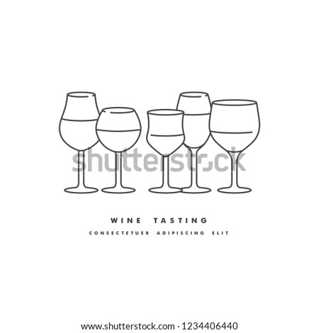 Vector linear illustration set of different kinds of wine glasses isolated on white background