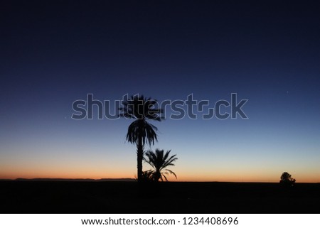 Incredible sunset in the Sahara Desert. Merzouga, Morocco, October 2018