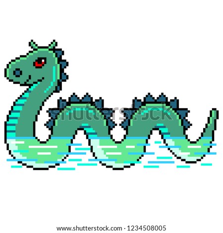 Pixel art nessie loch ness monster detailed illustration isolated vector Royalty-Free Stock Photo #1234508005