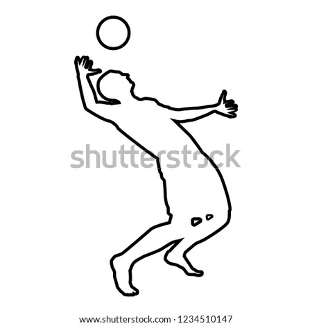 Volleyball player hits the ball with top silhouette side view Attack ball icon outline black color