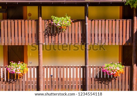 Picturesque balconies in Madonna di Campiglio, Trentino-Alto Adige, South Tyrol, Dolomites, north Italy 