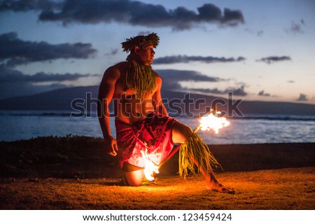 Tahitian dance at night by a Samoan Dancer in Maui Royalty-Free Stock Photo #123459424