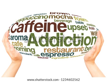 Caffeine addiction word cloud hand sphere concept on white background. 