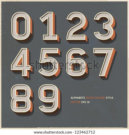 Alphabet numbers retro colour style. Vector illustration.
