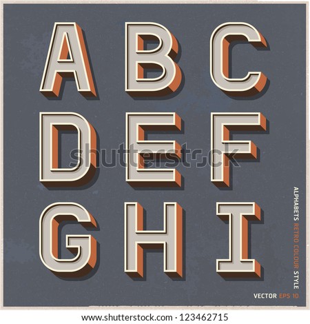 Alphabet retro colour style. Vector illustration.