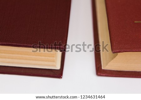 pair of brown books top view isolated on white background.
