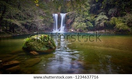 Beautiful panoramic picture from a waterfall in Spain, waterfall Santa Margarita,near the village Les Planes de Hostoles