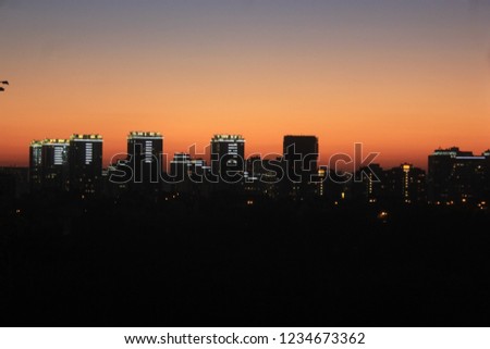 City view Skyline and the Buildings Black and Orange 