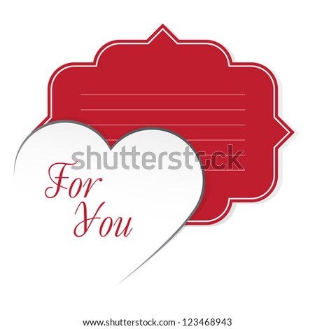 St. Valentine's Day. Card with white heart on white Background. Taken red card for text. Grouped for easy editing. Perfect for invitations or announcements.