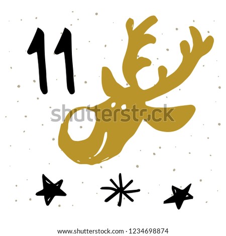 Christmas advent calendar, cute hand drawn style. Christmas and New Year Celebration Symbols. Winter holidays calendar card design, Vector illustration.