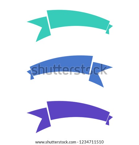 Flat vector ribbons banners flat isolated on white background, Illustration set of blue purple green tape