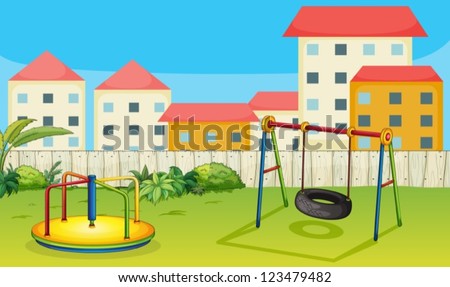 Illustration of a merry-go-round and a swing in a beautiful nature