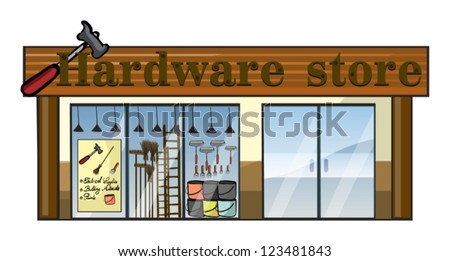 Illustration of a hardware store on a white background