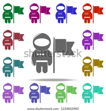 astronaut and flag icon. Elements of Space in multi color style icons. Simple icon for websites, web design, mobile app, info graphics
