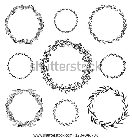 Wedding floral graphic elements set, dividers, laurel. Decorative invitation design. Vector illustration