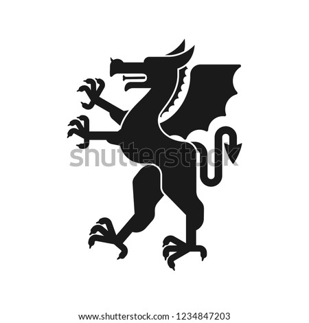 Dragon Heraldic animal silhouette. Fantastic Beast. Monster for coat of arms. Heraldry design element.