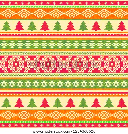 Ornamental knitted pattern. Christmas trees and traditional ethnic design