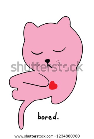 Cute pink bored cat illustration