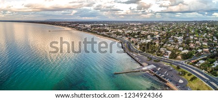 Wide aerial panorama of Frankston foreshore in Melbourne, Australia