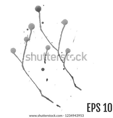 Set of grey splash on white background. Grunge ink blots and drops. High quality manually traced vector illustration
