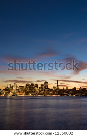 City of San Francisco, shot from the Treasure Island at dusk.