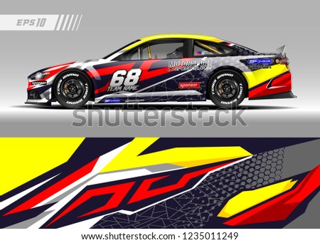 Vehicle graphic livery design vector. Graphic abstract stripe racing background designs for wrap cargo van, race car, pickup truk, adventure vehicle.