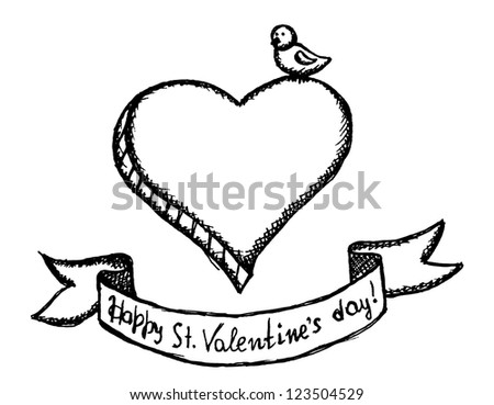 Vector sketch illustration with heart and bird