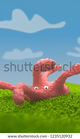 3D rendering of a cellulite monster on cartoonish green field.