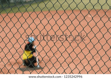 Blur image of sofball batter behind the fence