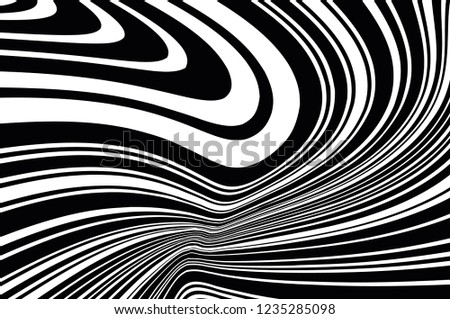 Abstract pattern. Texture with wavy, curves lines. Optical art background. Wave design black and white. Digital image with a psychedelic stripes. Vector illustration 